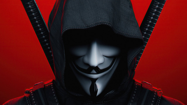 Black hooded suit swords red free wallpaper - medium preview image