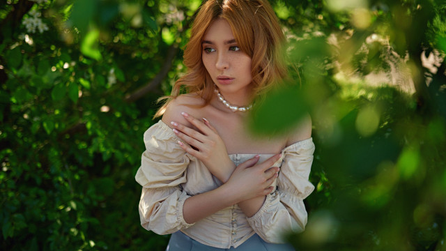 Woman dress posing tree forest free wallpaper - medium preview image
