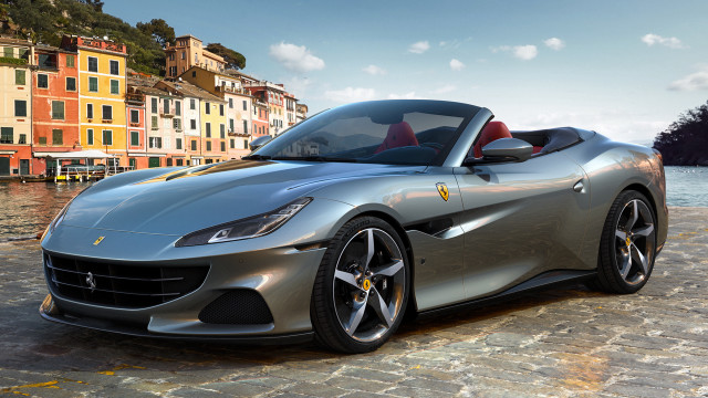 Silver sports car cobblestone water free wallpaper - medium preview image