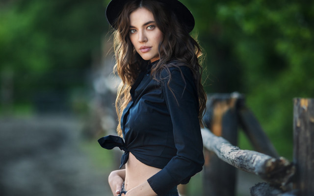 Woman black shirt hat bridge free wallpaper - medium preview image