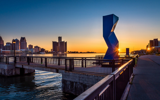 Bridge sunset cityscape abstract sculpture free wallpaper - medium preview image