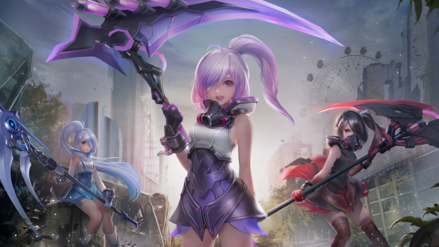 City women axe armor fan free wallpaper for desktop - medium preview image