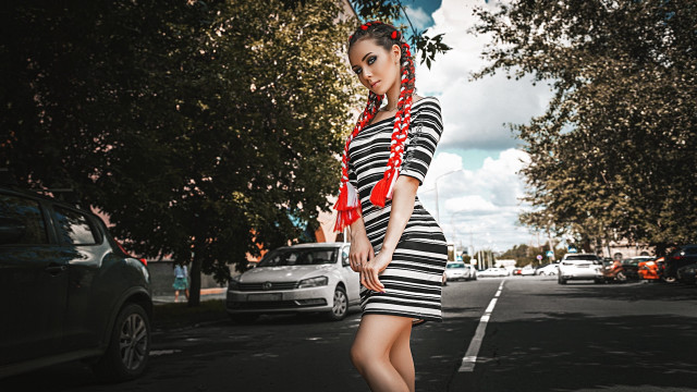 Woman skateboard red scarf city free wallpaper - medium preview image