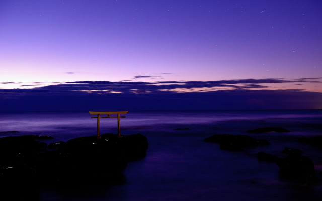 Purple sky ocean city lights free wallpaper - medium preview image