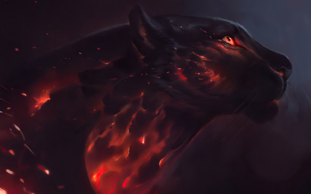 Black cat red eyes flaming free wallpaper - medium preview image