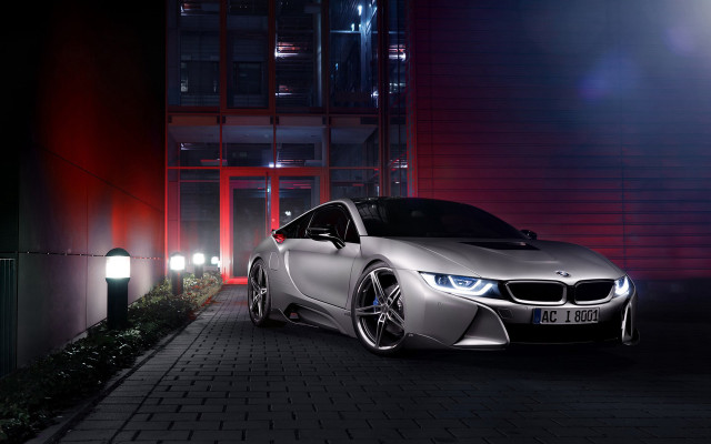 Silver car night building red #2 free wallpaper - medium preview image