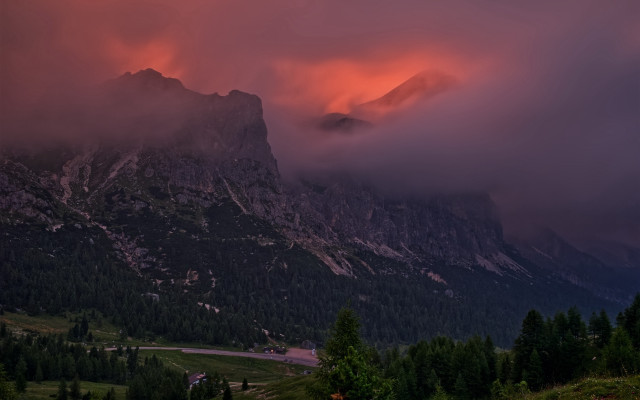 Mountain red sky clouds trees #2 free wallpaper - medium preview image