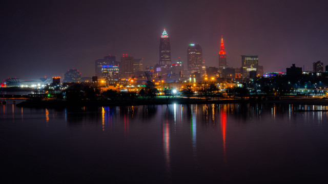 City lake night reflection skyscrapers free wallpaper - medium preview image