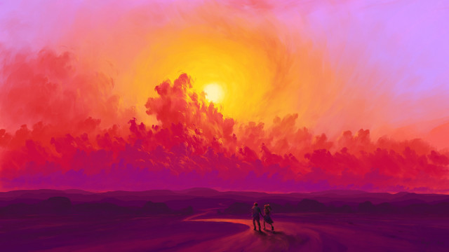 Sunset dirt road fantasy portrait free wallpaper - medium preview image