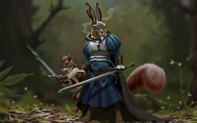 Rabbit squirrel forest armor swords free wallpaper - medium preview image