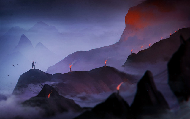Man mountain top red light free wallpaper - medium preview image