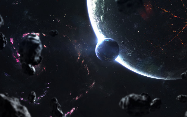 Space planet moon aurora fireworks free wallpaper - medium preview image