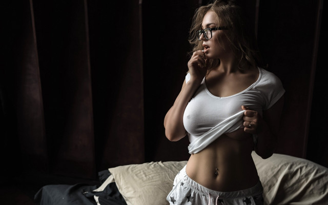 Woman white top shorts dark #2 free wallpaper - medium preview image