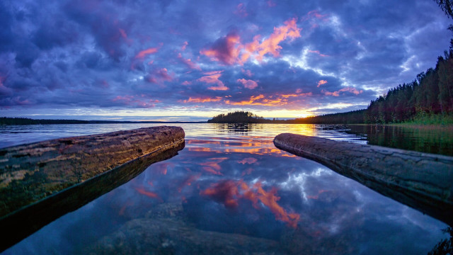 Sunset water bridge city mountains free wallpaper - medium preview image