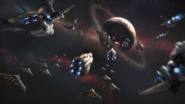 Spaceships stars planets aurora galaxy free wallpaper - medium preview image