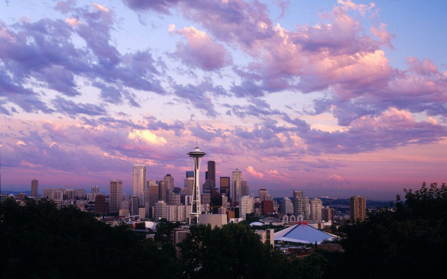 City skyline pink sky clouds free wallpaper - medium preview image