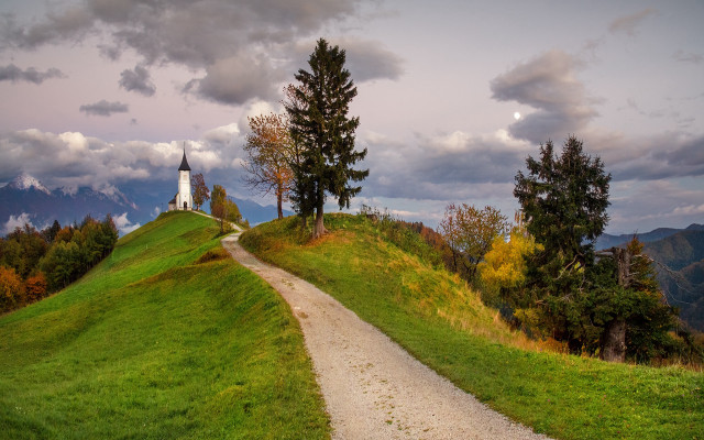 Church hill path forest clouds free wallpaper - medium preview image