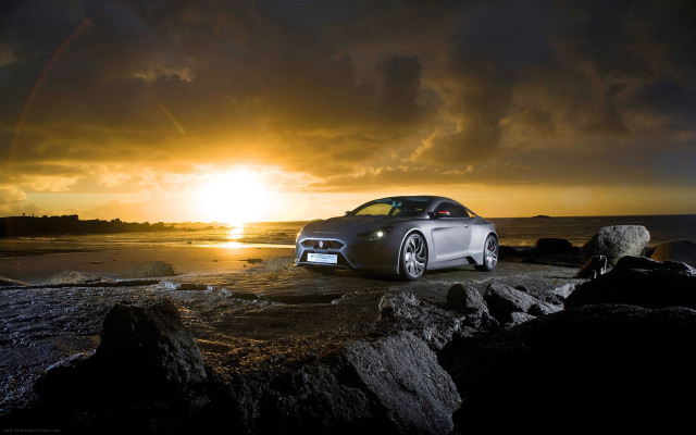Car beach sunset clouds matte free wallpaper - medium preview image