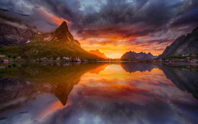 Mountain reflection sunset colorful sky #3 free wallpaper - medium preview image