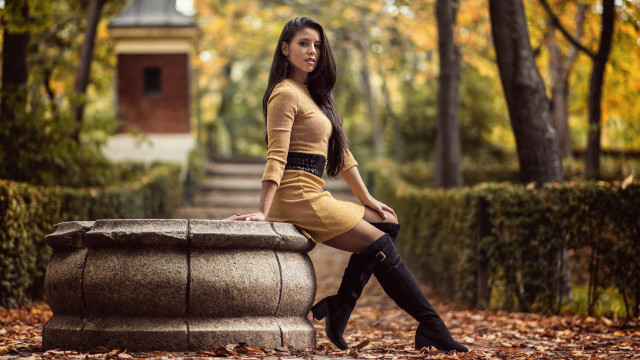 Woman bench park clock tower free wallpaper - medium preview image