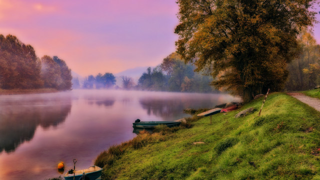 River boats path trees mystical free wallpaper - medium preview image