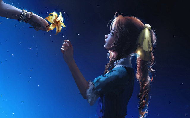 Fantasy girl flowers knife city free wallpaper - medium preview image