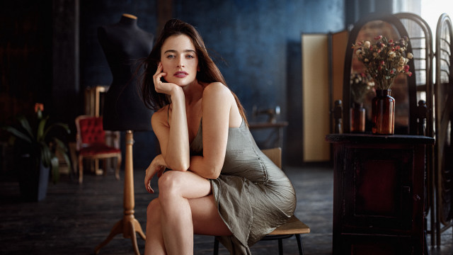 Woman sitting room mannequin flower free wallpaper - medium preview image
