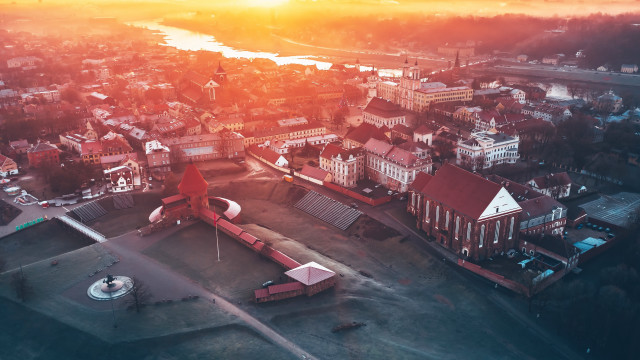 City river sunset aerial bridge free wallpaper - medium preview image