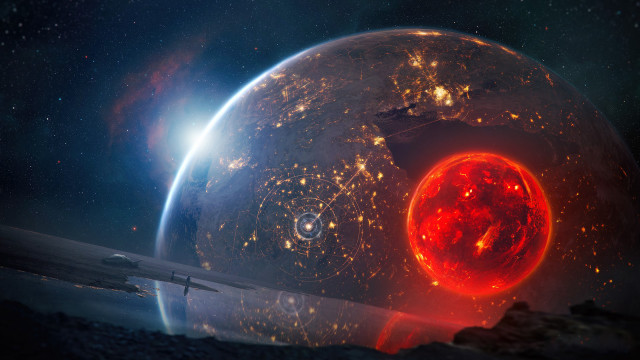 Space station red sun astronaut free wallpaper - medium preview image