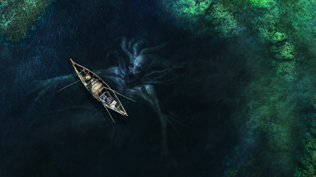 Boat forest hillside snake fantasy free wallpaper - medium preview image