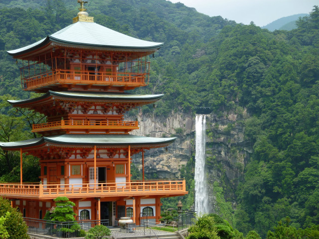 Tall pagoda waterfall background waterfall free wallpaper - medium preview image