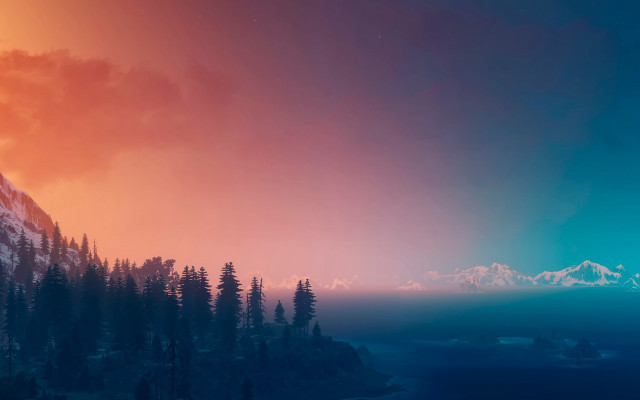 Mountain forest sunset dusk panorama free wallpaper - medium preview image