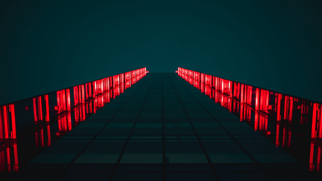 Tall building red lights neon free wallpaper - medium preview image