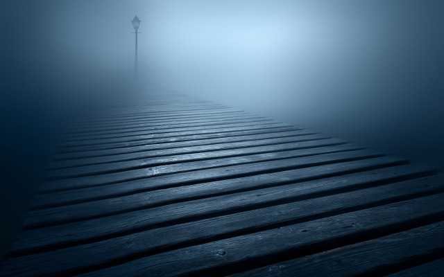 Wooden dock foggy night street free wallpaper - medium preview image