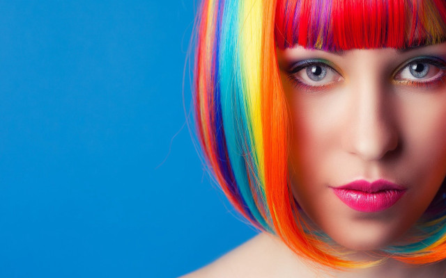 Woman multicolored hair pink lip free wallpaper - medium preview image