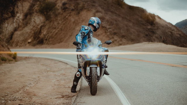 Motorcycle mountain light beam futurism free wallpaper - medium preview image