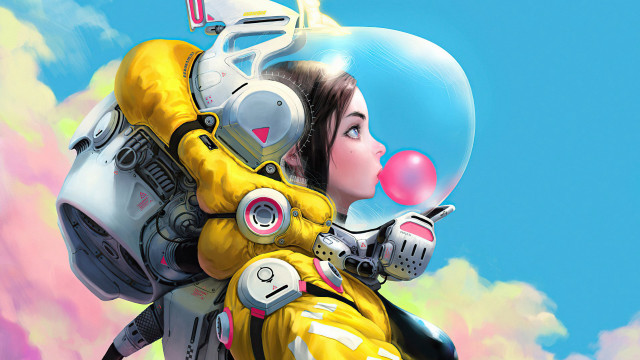 Woman bubblegun robot cyberpunk space free wallpaper - medium preview image