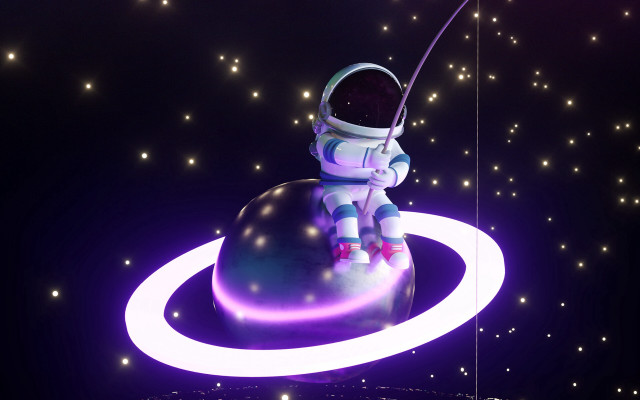Spaceman rocket fishing astronaut night free wallpaper - medium preview image