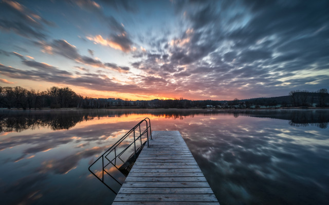 Sunset dock water clouds lake free wallpaper - medium preview image