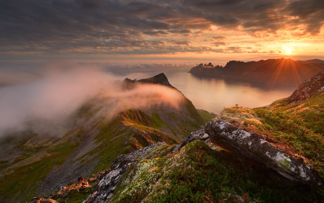 Mountain foggy valley distant water free wallpaper - medium preview image