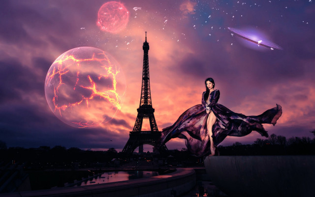 Eiffel tower night purple sky #2 free wallpaper - medium preview image