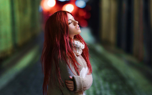 Redhair tunnel train photorealistic portrait free wallpaper - medium preview image