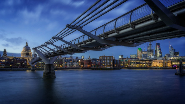 Bridge river city night blue free wallpaper - medium preview image