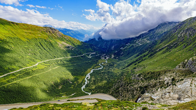 Mountain road river valley landscape free wallpaper - medium preview image