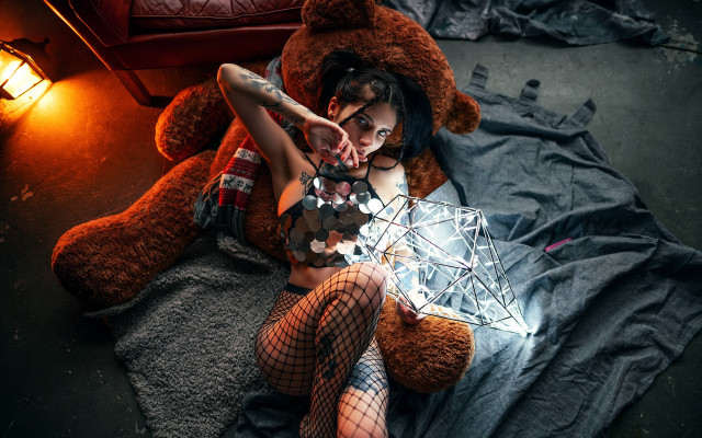 Woman fishnet teddy bear crystal free wallpaper - medium preview image