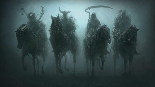 Horses horns foggy forest sword free wallpaper - medium preview image