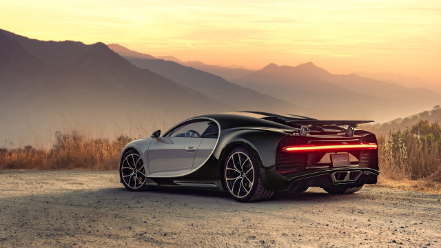 Bugatti mountains sunset backlit digital free wallpaper - medium preview image