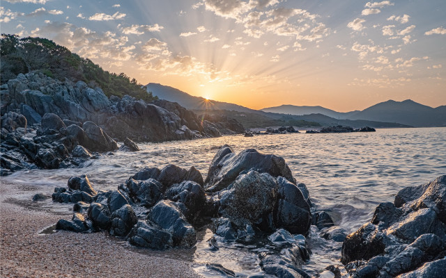 Beach rocks water sunset clouds #4 free wallpaper - medium preview image