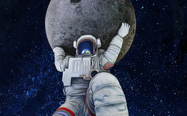 Astronaut moon space stars 1970s free wallpaper - medium preview image