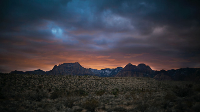 Mountain range cloudy sky bushes free wallpaper - medium preview image